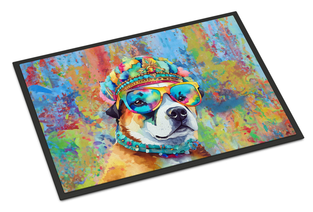 Akita Hippie Dawg Doormat Indoor Outdoor 18H X 27W Front Door Mat Rugs for Entryway, Non Slip Washable