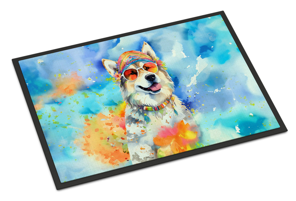 Alaskan Malamute Hippie Dawg Doormat Indoor Outdoor 24H X 36W Front Door Mat Rugs for Entryway, Non Slip Washable Low Pile,