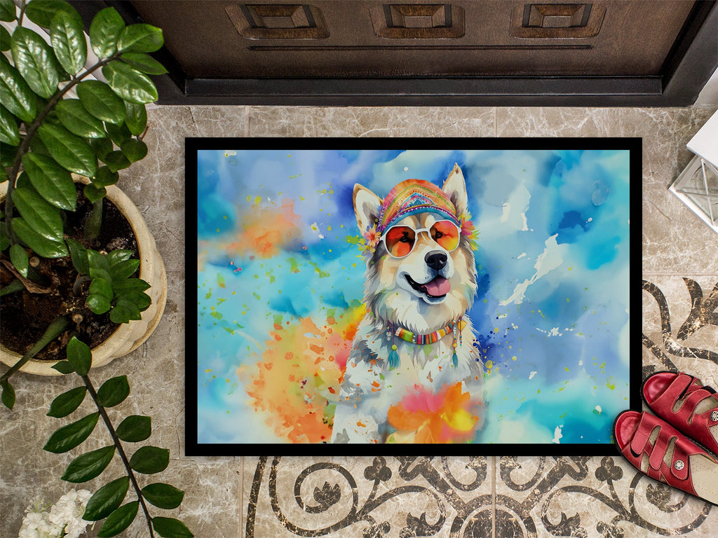 Alaskan Malamute Hippie Dawg Doormat Indoor Outdoor 18H X 27W Front Door Mat Rugs for Entryway, Non Slip Washable
