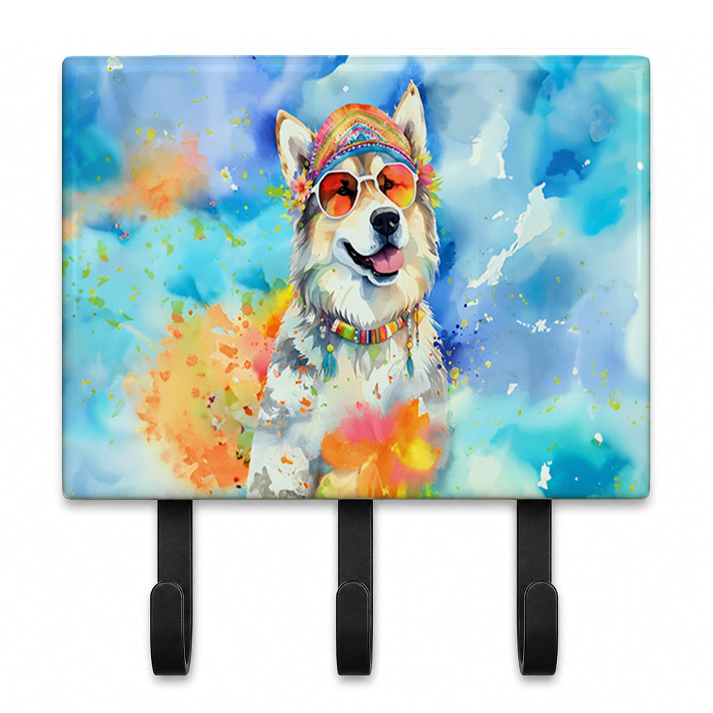Alaskan Malamute Hippie Dawg Leash or Key Holder Wall Hooks, Coat Rack Wall Mount, for Hanging Keys, Towels, Aprons, Leashes