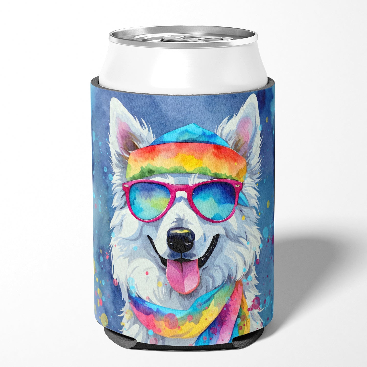 American Eskimo Hippie Dawg Can or Bottle Hugger Cooler Sleeve for Standard 12 oz Cans, Insulated Foam Beer & Soda Can Hugger Reusable