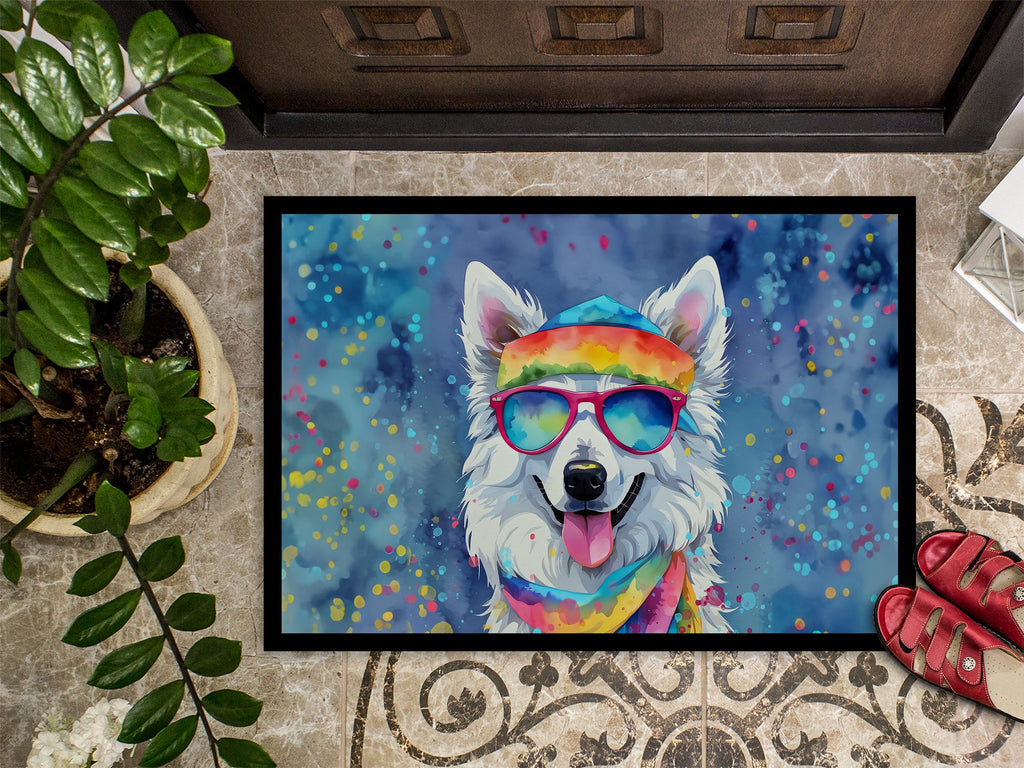 American Eskimo Hippie Dawg Doormat Indoor Outdoor 24H X 36W Front Door Mat Rugs for Entryway, Non Slip Washable Low Pile,