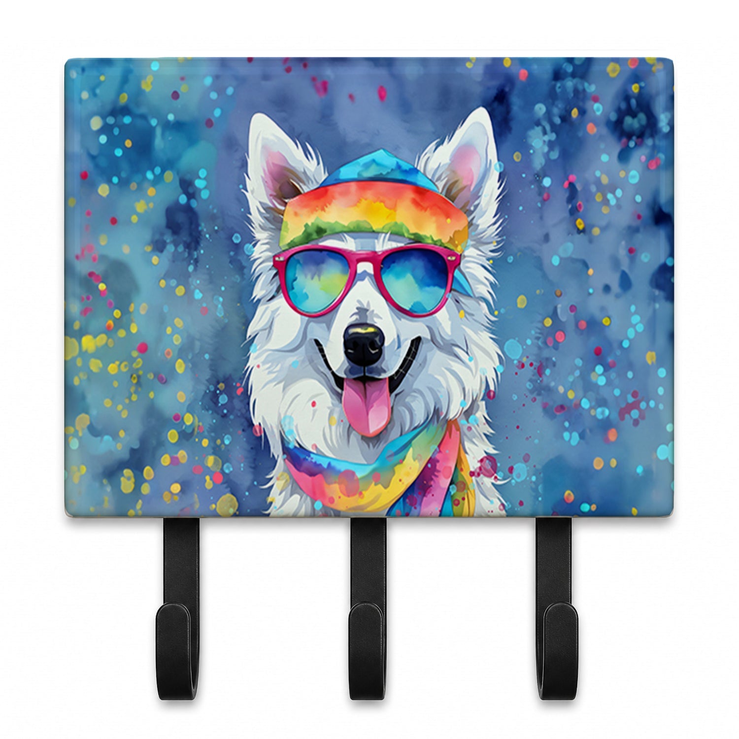 American Eskimo Hippie Dawg Leash or Key Holder Wall Hooks, Coat Rack Wall Mount, for Hanging Keys, Towels, Aprons, Leashes