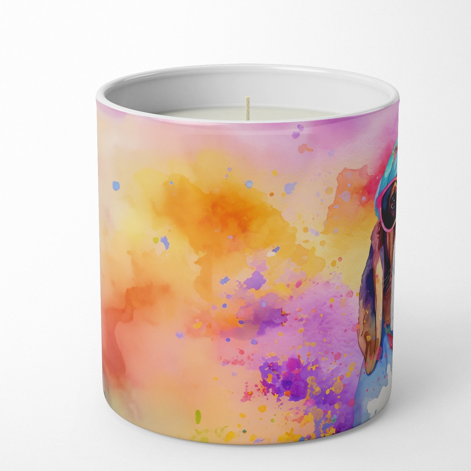 Basset Hound Hippie Dawg Decorative Soy Candle Nature Soy Wax Essential Oil Home Decor Ideal for Bedroom Kitchen Bath Office Gift, 10 oz