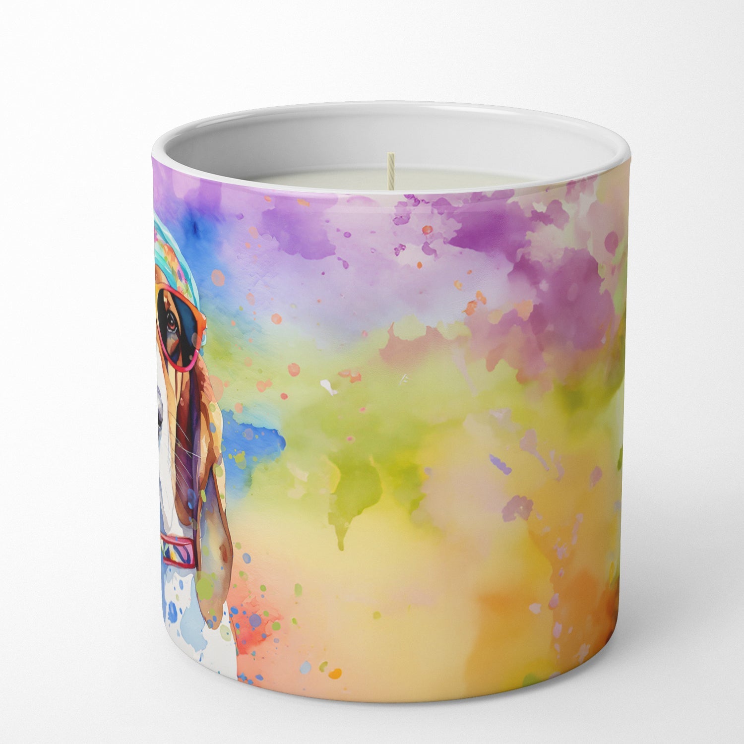 Basset Hound Hippie Dawg Decorative Soy Candle Nature Soy Wax Essential Oil Home Decor Ideal for Bedroom Kitchen Bath Office Gift, 10 oz