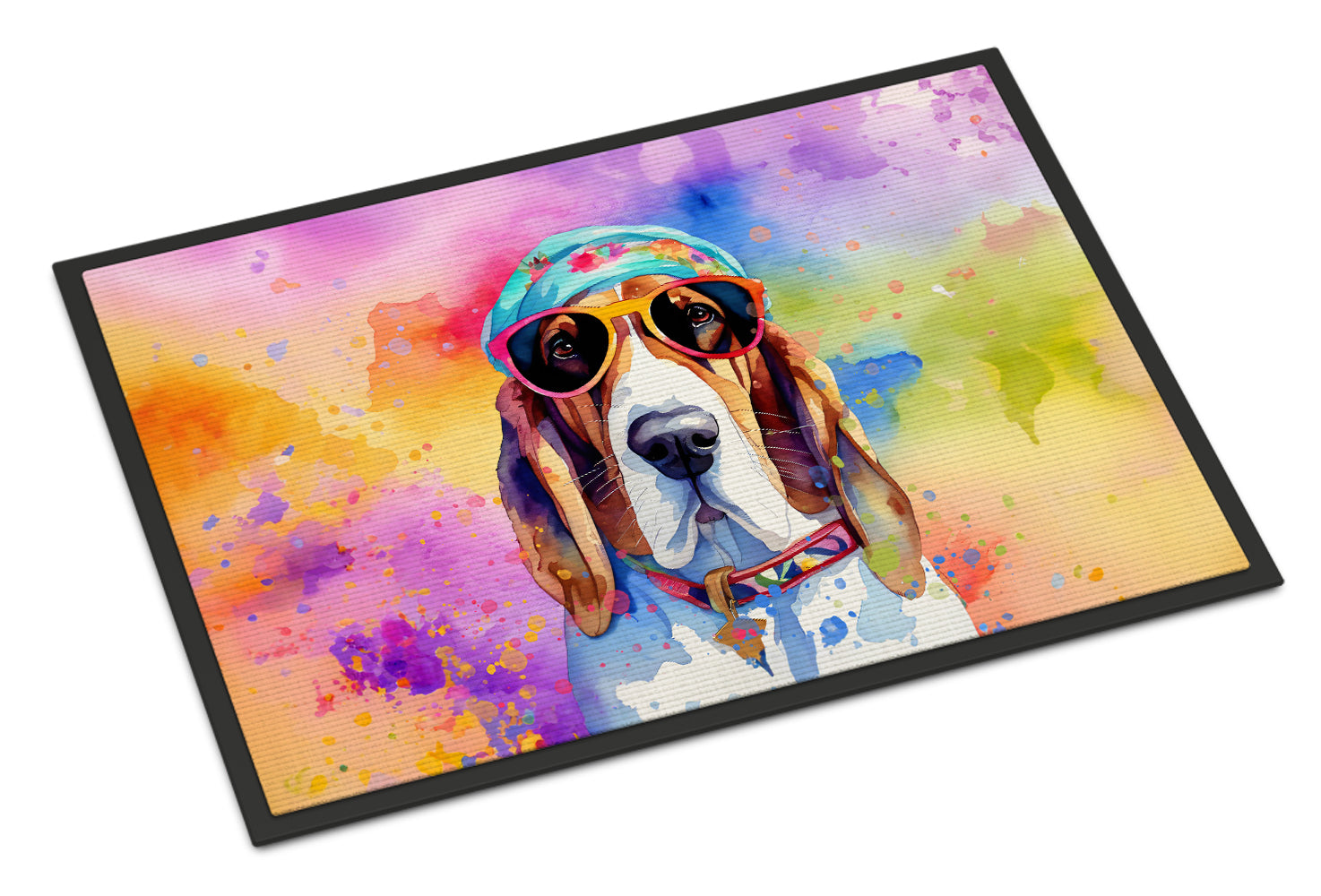 Basset Hound Hippie Dawg Doormat Indoor Outdoor 24H X 36W Front Door Mat Rugs for Entryway, Non Slip Washable Low Pile,