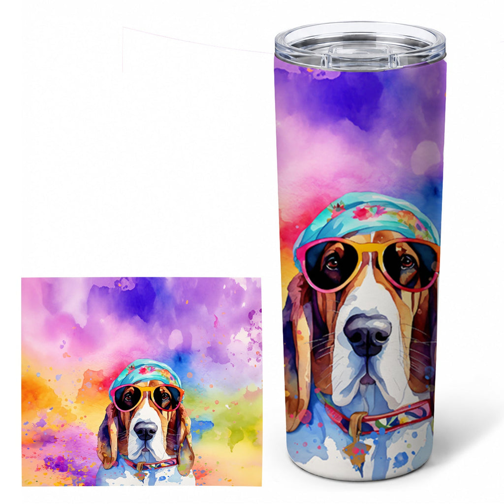 Basset Hound Hippie Dawg Stainless Steel Skinny Tumbler 20 oz Vacuum Double Walled Reusable Insulated Travel Cup