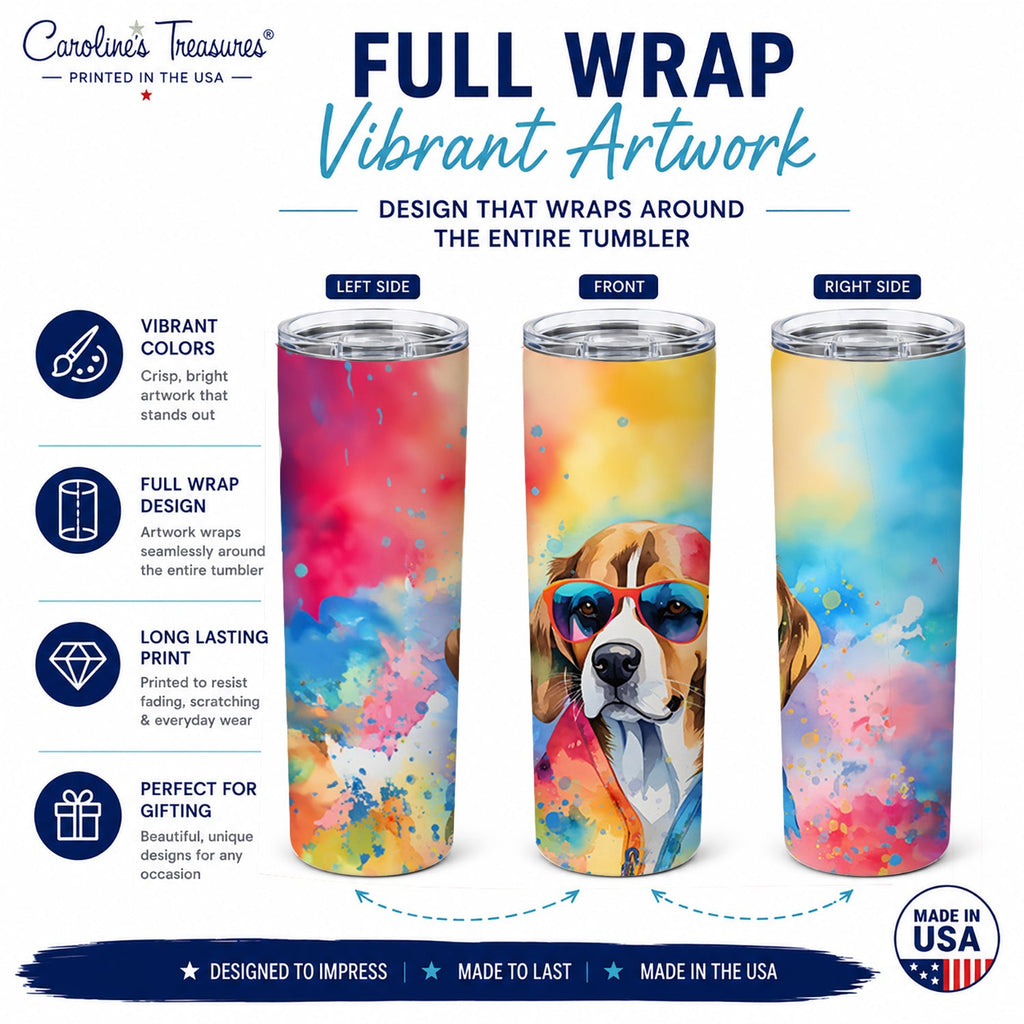 Beagle Hippie Dawg Stainless Steel Skinny Tumbler 20 oz Vacuum Double Walled Reusable Insulated Travel Cup