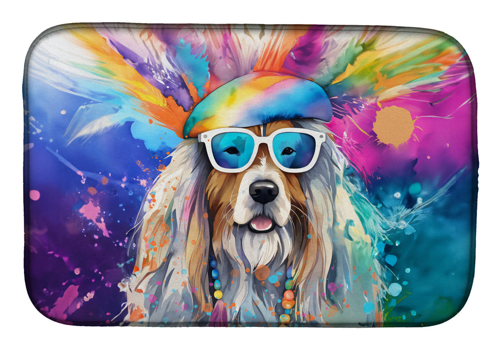 Bearded Collie Hippie Dawg Dish Drying Mat Absorbent Dish Drying Mat Pad for Kitchen Counter Dish Drainer Mat for Countertop, 14 x 21", Multicolor