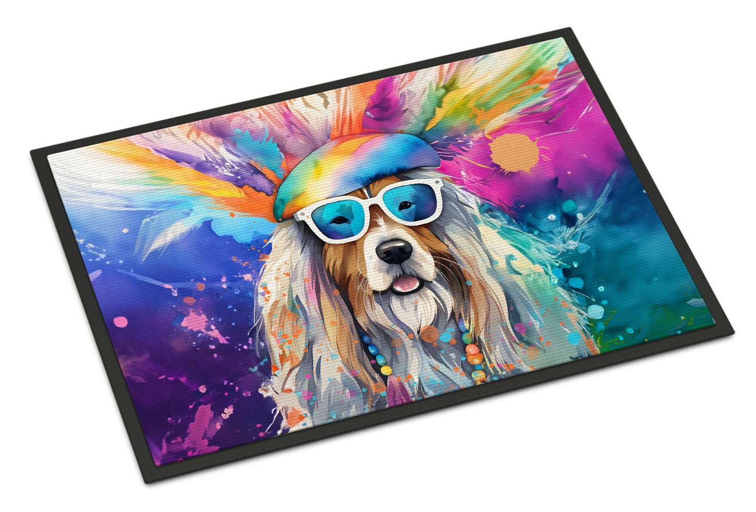 Bearded Collie Hippie Dawg Doormat Indoor Outdoor 18H X 27W Front Door Mat Rugs for Entryway, Non Slip Washable