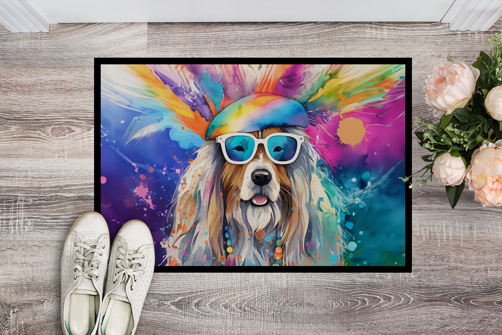 Bearded Collie Hippie Dawg Doormat Indoor Outdoor 18H X 27W Front Door Mat Rugs for Entryway, Non Slip Washable