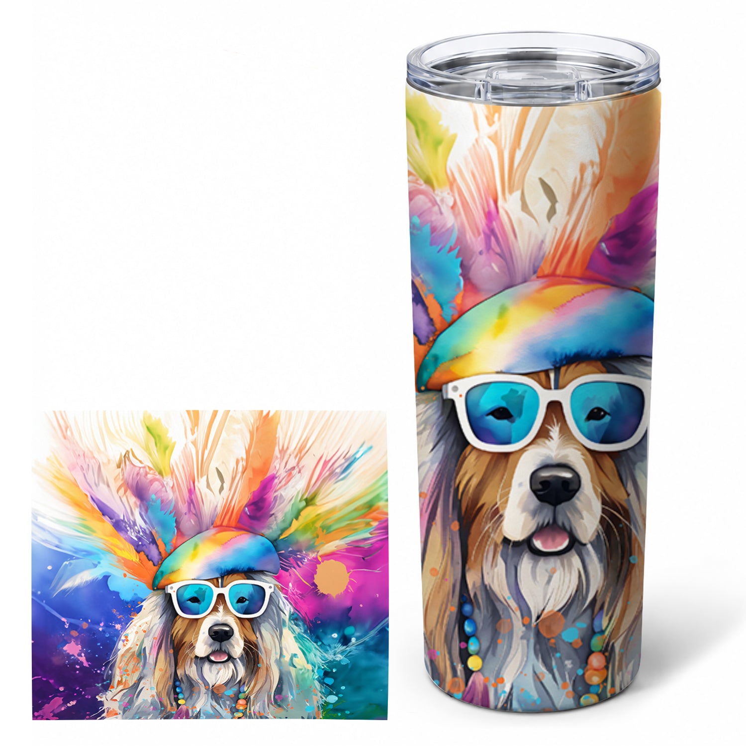 Bearded Collie Hippie Dawg Stainless Steel Skinny Tumbler 20 oz Vacuum Double Walled Reusable Insulated Travel Cup