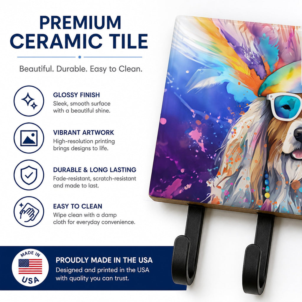 Bearded Collie Hippie Dawg Leash or Key Holder Wall Hooks, Coat Rack Wall Mount, for Hanging Keys, Towels, Aprons, Leashes