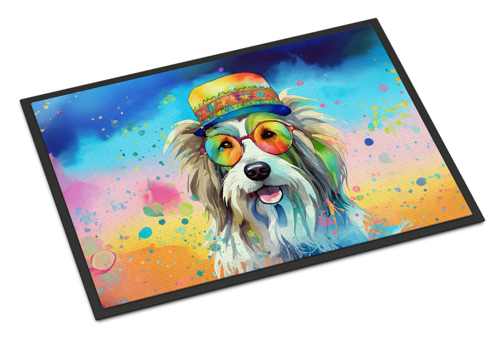 Bearded Collie Hippie Dawg Doormat Indoor Outdoor 18H X 27W Front Door Mat Rugs for Entryway, Non Slip Washable