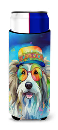 Bearded Collie Hippie Dawg Slim Can Hugger , Insulated Foam Hugger for 12 oz Slim Cans, Beer Bottles & Water Bottles, Printed in USA