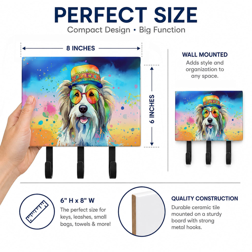 Bearded Collie Hippie Dawg Leash or Key Holder Wall Hooks, Coat Rack Wall Mount, for Hanging Keys, Towels, Aprons, Leashes