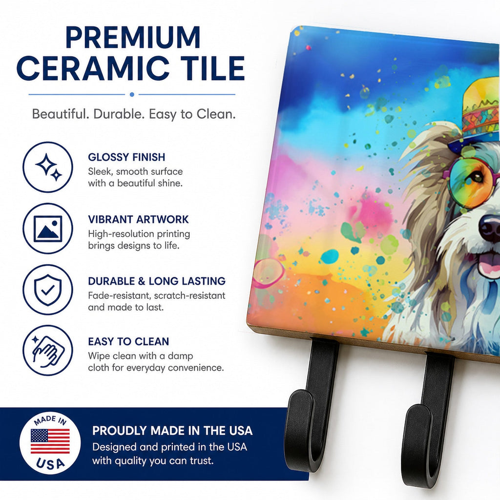 Bearded Collie Hippie Dawg Leash or Key Holder Wall Hooks, Coat Rack Wall Mount, for Hanging Keys, Towels, Aprons, Leashes