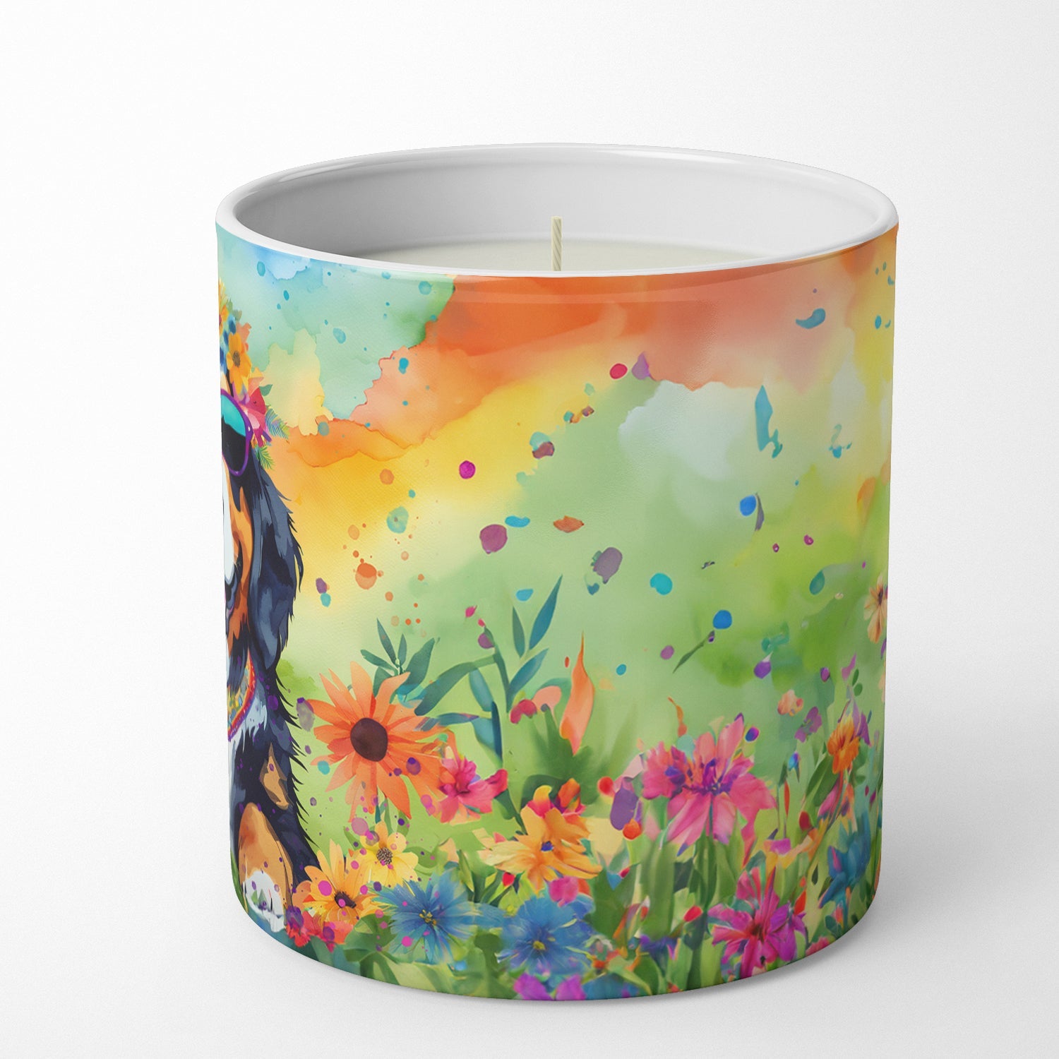 Bernese Mountain Dog Hippie Dawg Decorative Soy Candle Nature Soy Wax Essential Oil Home Decor Ideal for Bedroom Kitchen Bath Office Gift, 10 oz