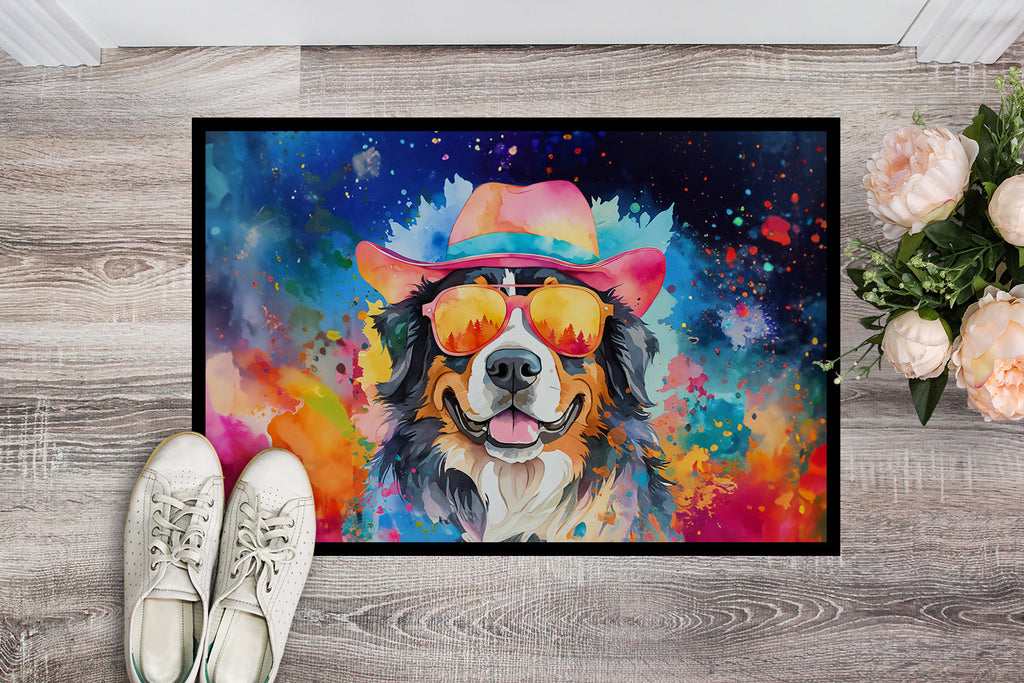 Bernese Mountain Dog Hippie Dawg Doormat Indoor Outdoor 24H X 36W Front Door Mat Rugs for Entryway, Non Slip Washable Low Pile,