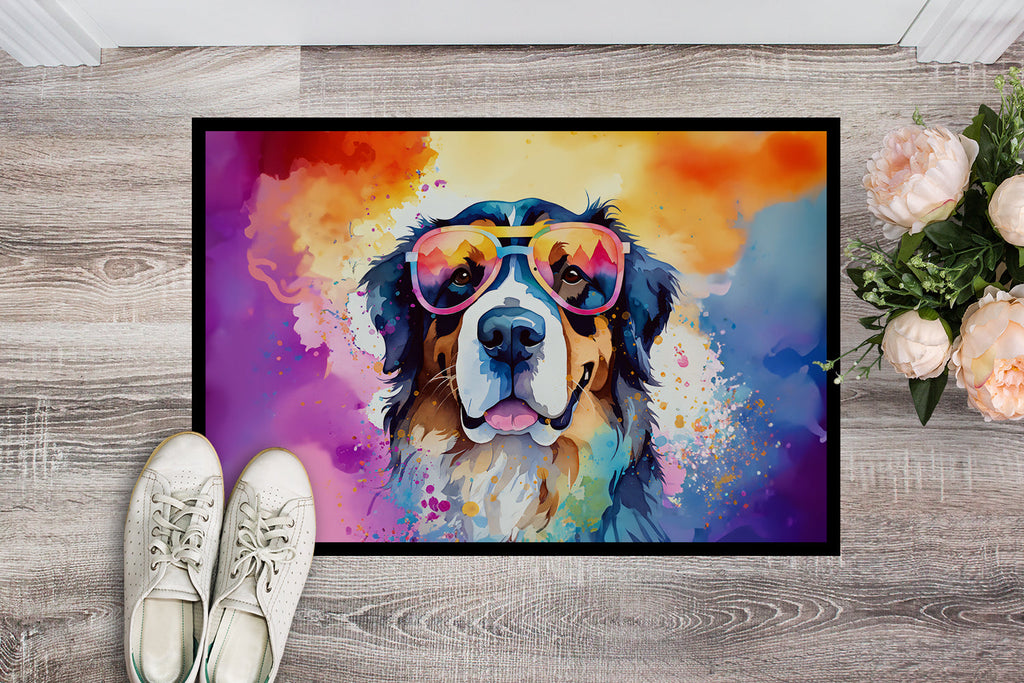 Bernese Mountain Dog Hippie Dawg Doormat Indoor Outdoor 24H X 36W Front Door Mat Rugs for Entryway, Non Slip Washable Low Pile,