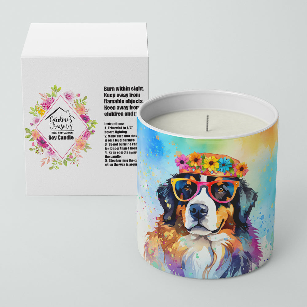 Bernese Mountain Dog Hippie Dawg Decorative Soy Candle Nature Soy Wax Essential Oil Home Decor Ideal for Bedroom Kitchen Bath Office Gift, 10 oz