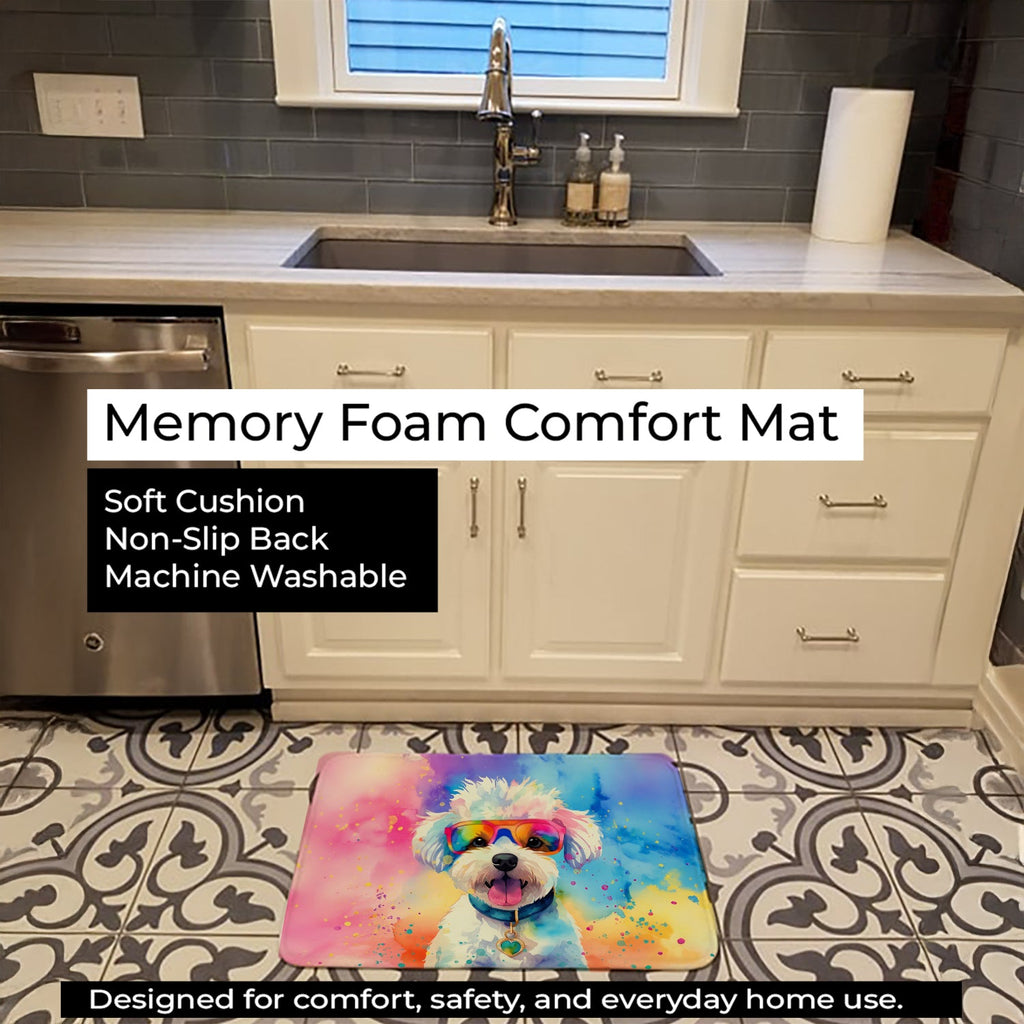 Bichon Frise Hippie Dawg Memory Foam Kitchen Mat Machine Washable Anti-Fatigue Cushion Comfort Bath or Kitchen Rug