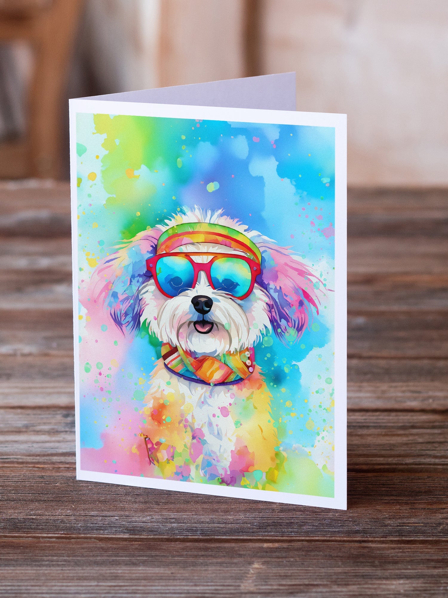 Bichon Frise Hippie Dawg Greeting Cards Pack of 8 Blank Cards with Envelopes Whimsical A7 Size 5x7