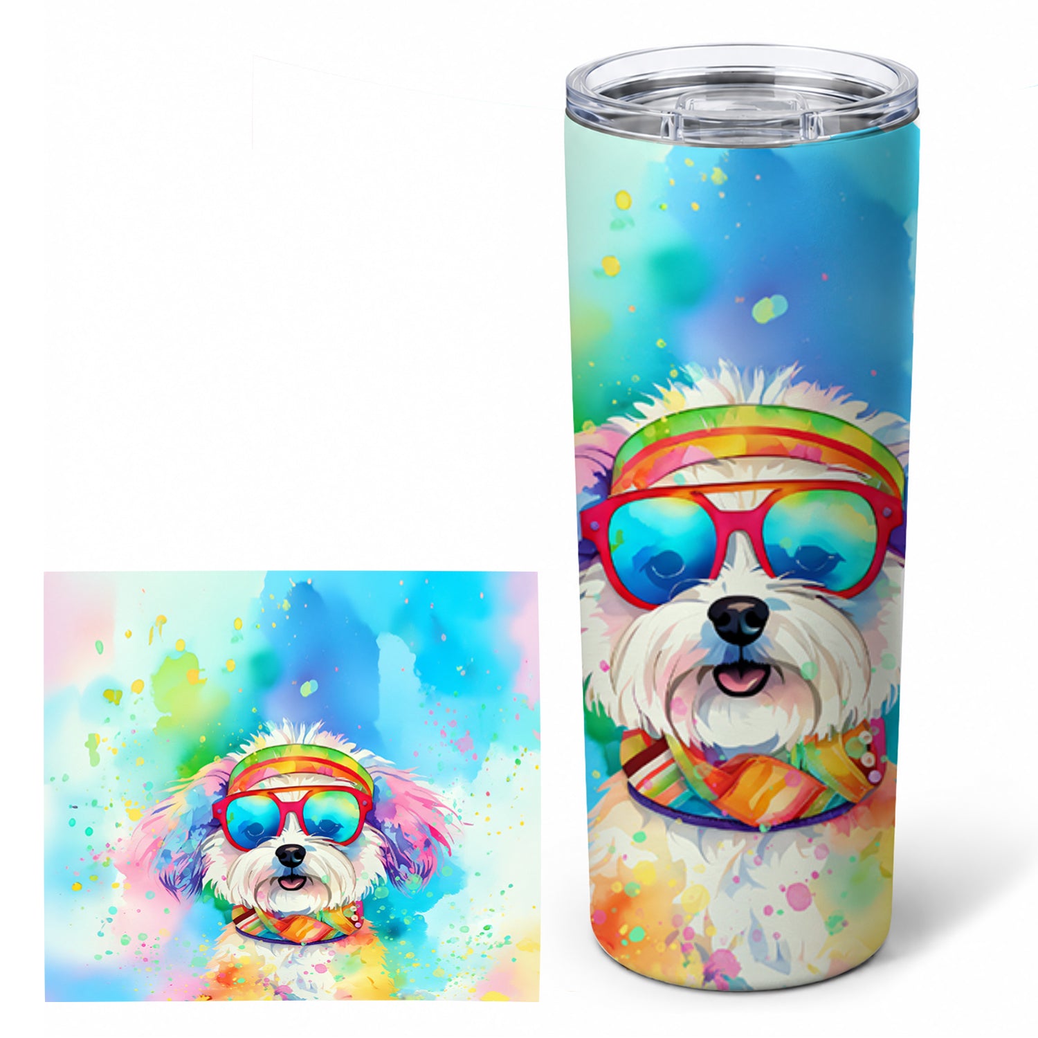 Bichon Frise Hippie Dawg Stainless Steel Skinny Tumbler 20 oz Vacuum Double Walled Reusable Insulated Travel Cup