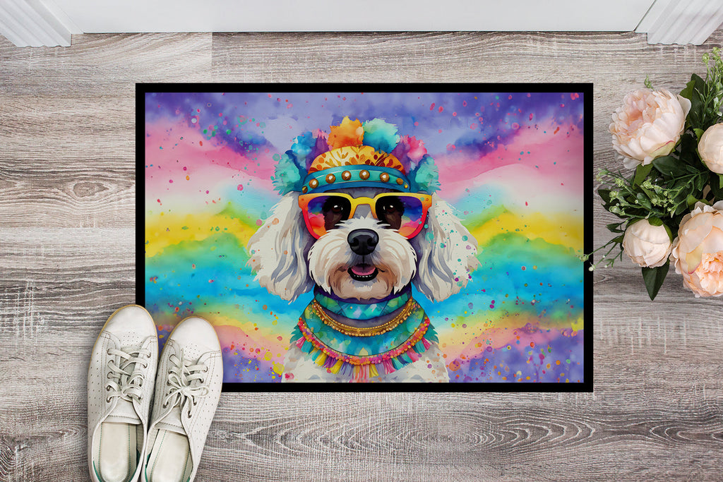 Bichon Frise Hippie Dawg Doormat Indoor Outdoor 18H X 27W Front Door Mat Rugs for Entryway, Non Slip Washable