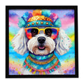 Bichon Frise Hippie Dawg Framed Metal Print Bathroom, Kitchen, Office, Home Decor Wall Art Ready to Hang, Square, 8X8