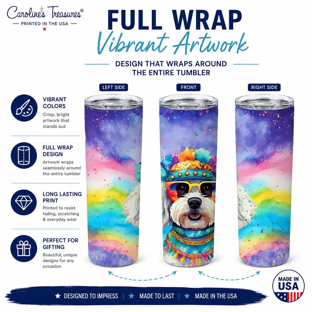 Bichon Frise Hippie Dawg Stainless Steel Skinny Tumbler 20 oz Vacuum Double Walled Reusable Insulated Travel Cup