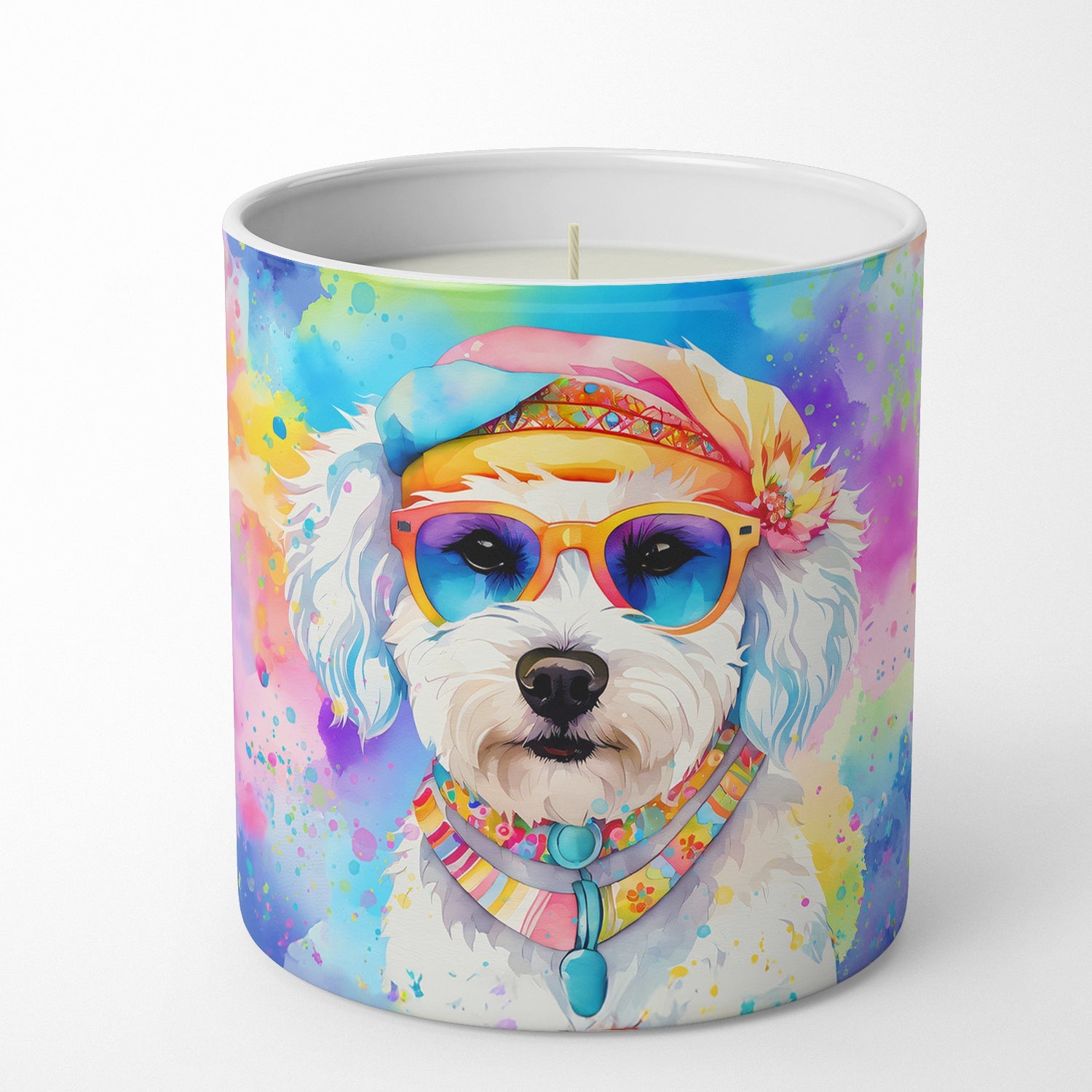Bichon Frise Hippie Dawg Decorative Soy Candle Nature Soy Wax Essential Oil Home Decor Ideal for Bedroom Kitchen Bath Office Gift, 10 oz
