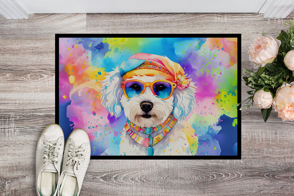 Bichon Frise Hippie Dawg Doormat Indoor Outdoor 24H X 36W Front Door Mat Rugs for Entryway, Non Slip Washable Low Pile,