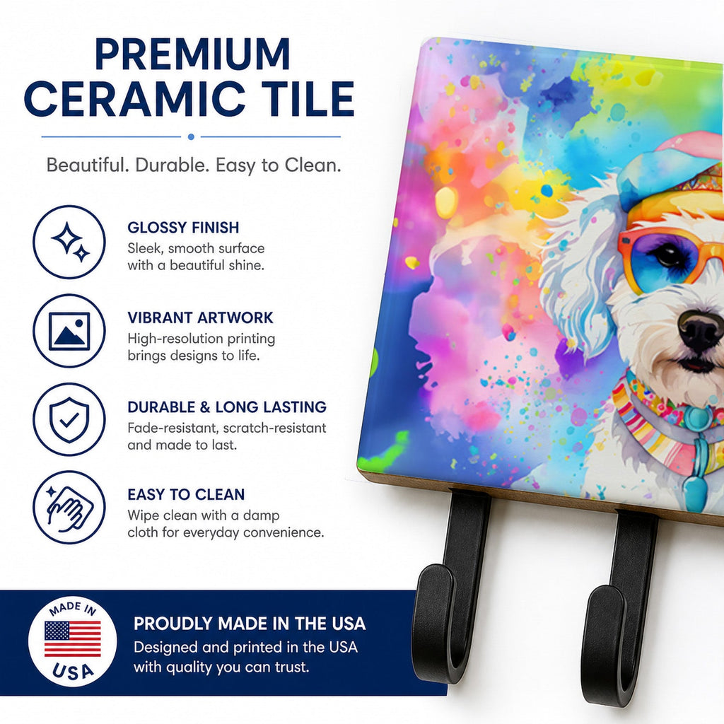 Bichon Frise Hippie Dawg Leash or Key Holder Wall Hooks, Coat Rack Wall Mount, for Hanging Keys, Towels, Aprons, Leashes