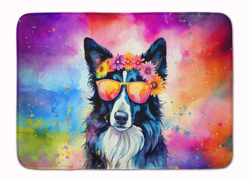 Border Collie Hippie Dawg Memory Foam Kitchen Mat Machine Washable Anti-Fatigue Cushion Comfort Bath or Kitchen Rug