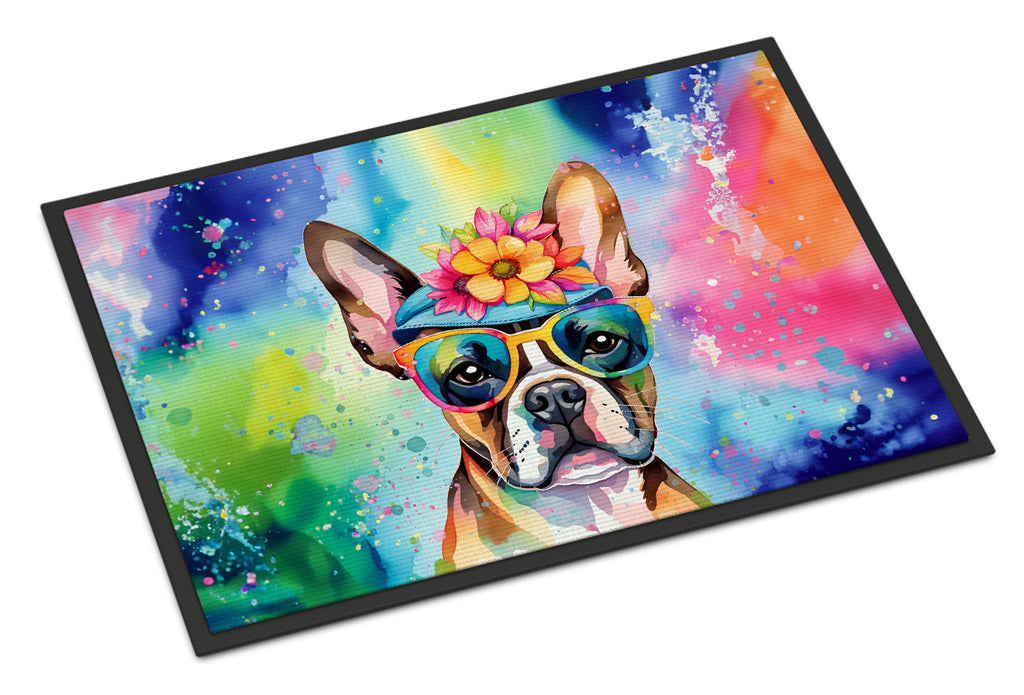 Boston Terrier Hippie Dawg Doormat Indoor Outdoor 24H X 36W Front Door Mat Rugs for Entryway, Non Slip Washable Low Pile,