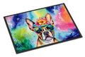 Boston Terrier Hippie Dawg Doormat Indoor Outdoor 24H X 36W Front Door Mat Rugs for Entryway, Non Slip Washable Low Pile,