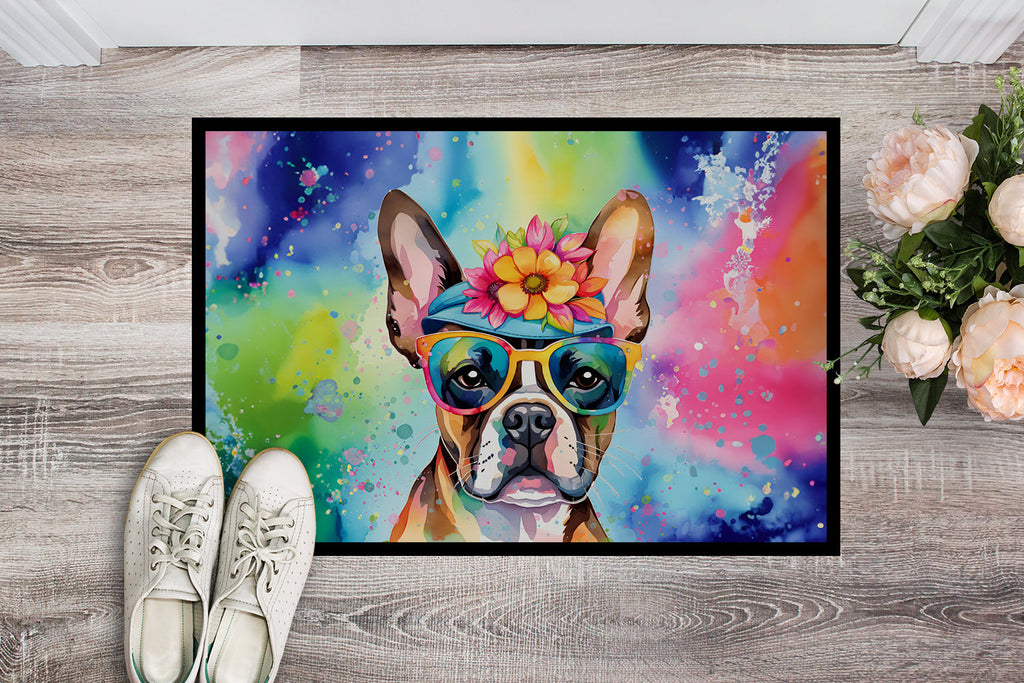 Boston Terrier Hippie Dawg Doormat Indoor Outdoor 24H X 36W Front Door Mat Rugs for Entryway, Non Slip Washable Low Pile,