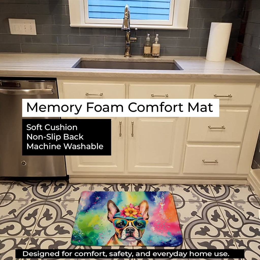 Boston Terrier Hippie Dawg Memory Foam Kitchen Mat Machine Washable Anti-Fatigue Cushion Comfort Bath or Kitchen Rug