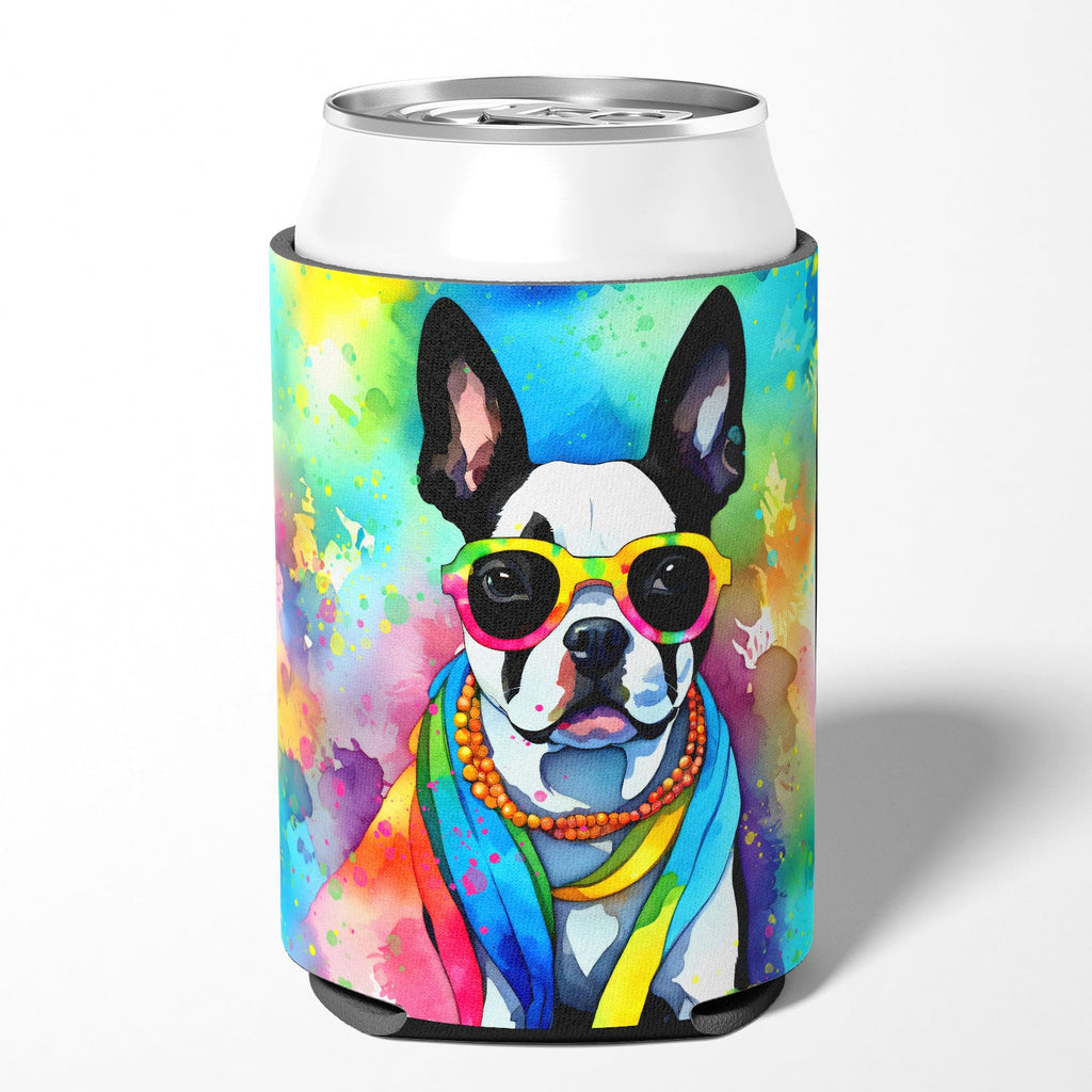 Boston Terrier Hippie Dawg Can or Bottle Hugger Cooler Sleeve for Standard 12 oz Cans, Insulated Foam Beer & Soda Can Hugger Reusable