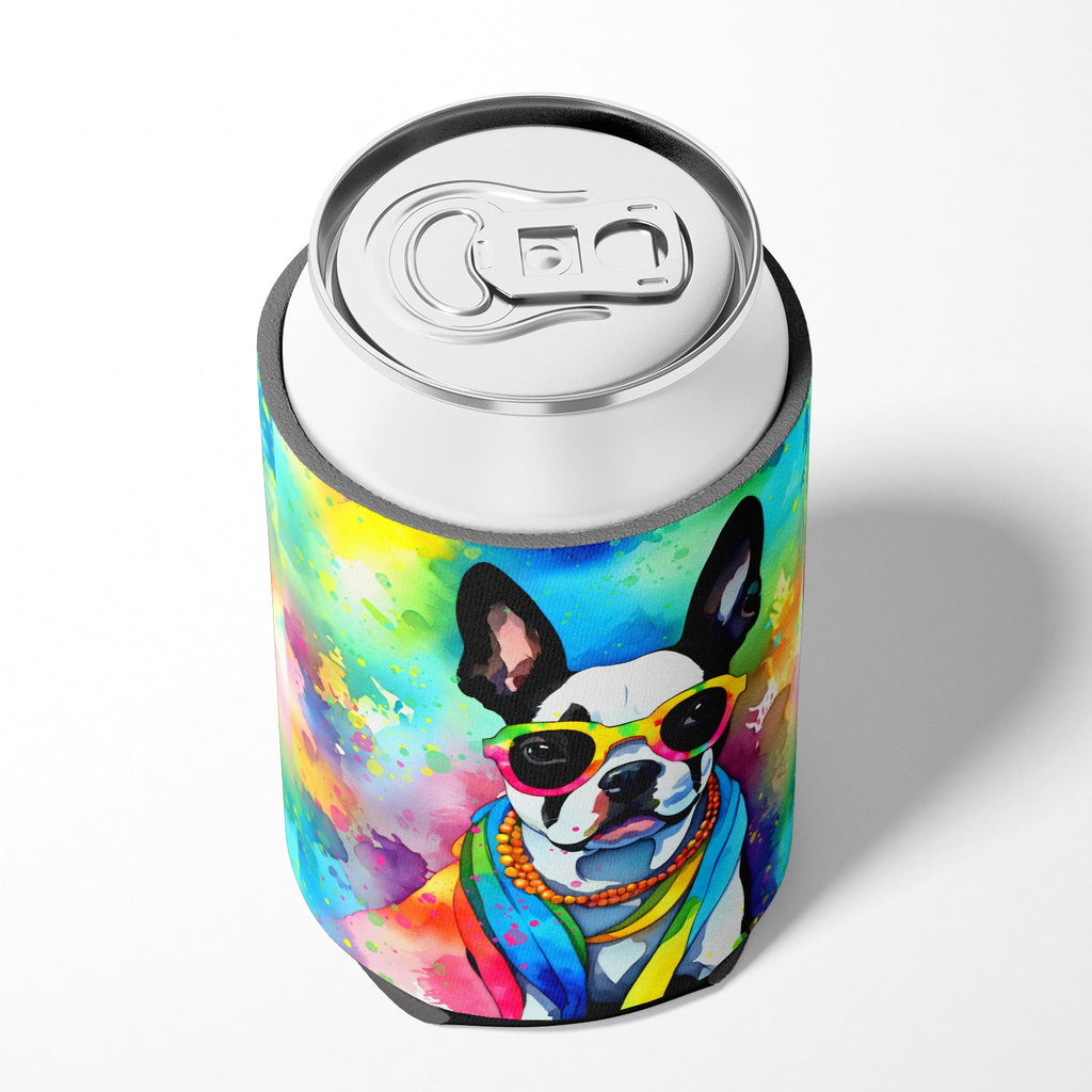 Boston Terrier Hippie Dawg Can or Bottle Hugger Cooler Sleeve for Standard 12 oz Cans, Insulated Foam Beer & Soda Can Hugger Reusable