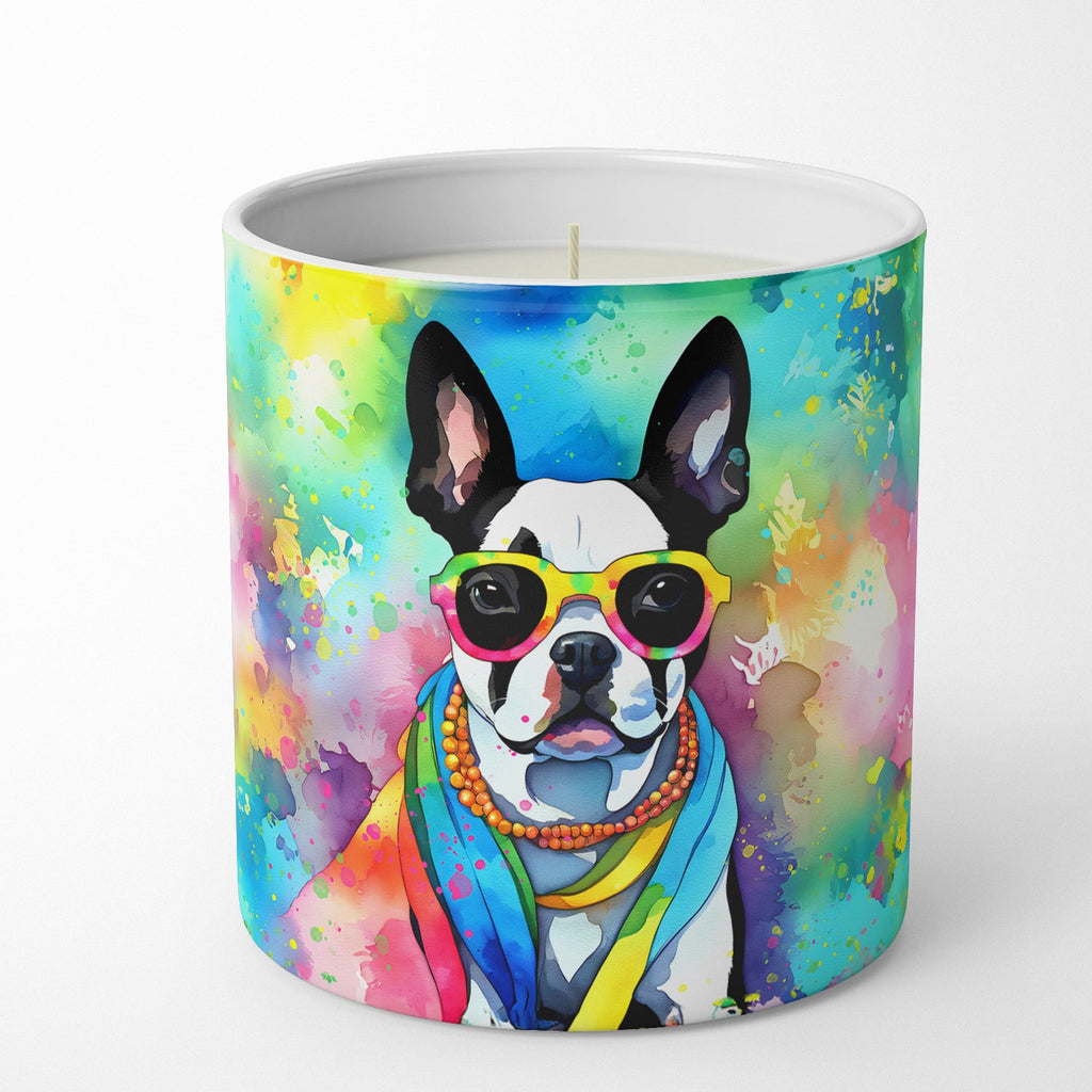 Boston Terrier Hippie Dawg Decorative Soy Candle Nature Soy Wax Essential Oil Home Decor Ideal for Bedroom Kitchen Bath Office Gift, 10 oz