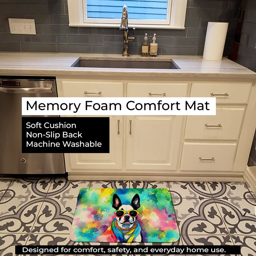 Boston Terrier Hippie Dawg Memory Foam Kitchen Mat Machine Washable Anti-Fatigue Cushion Comfort Bath or Kitchen Rug