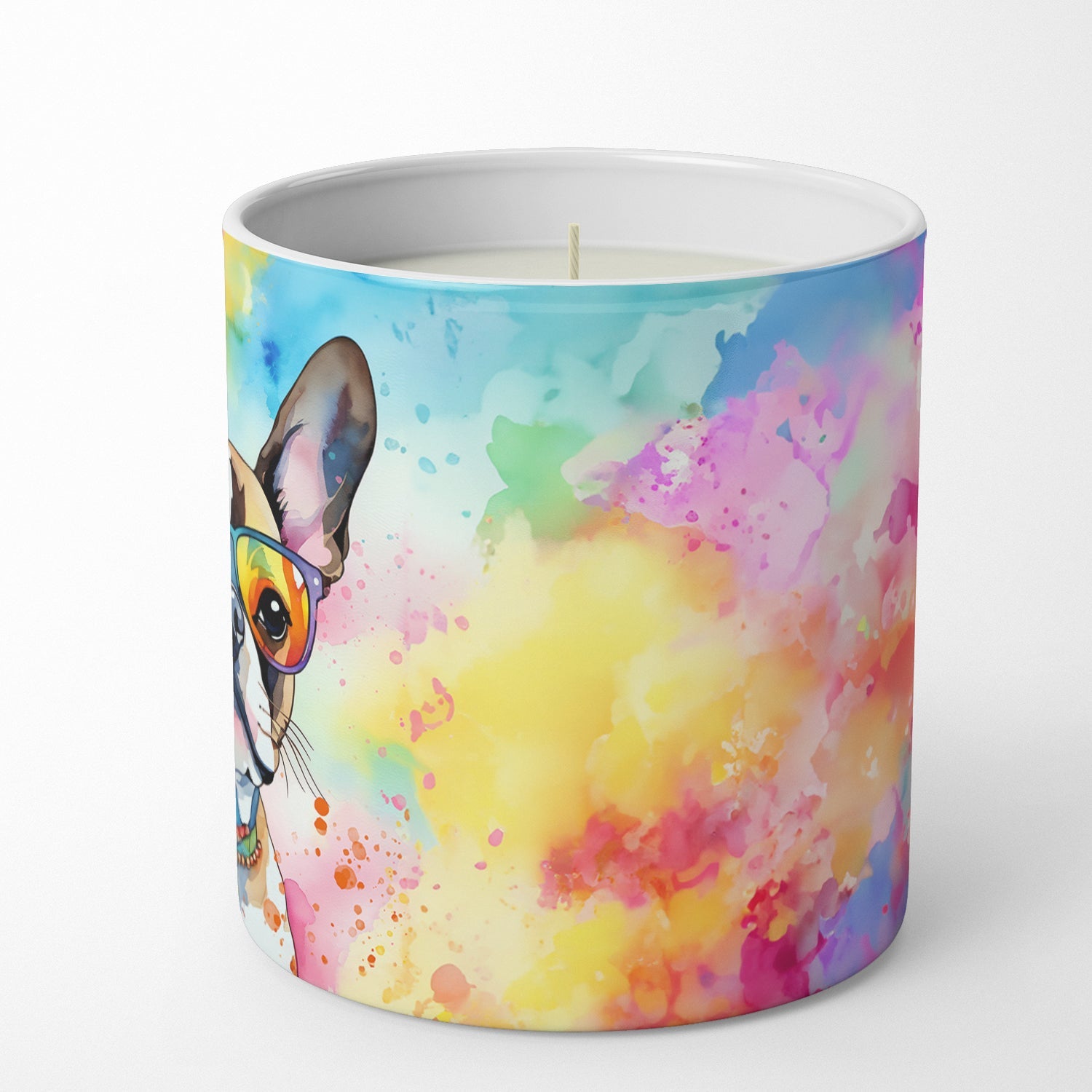 Boston Terrier Hippie Dawg Decorative Soy Candle Nature Soy Wax Essential Oil Home Decor Ideal for Bedroom Kitchen Bath Office Gift, 10 oz