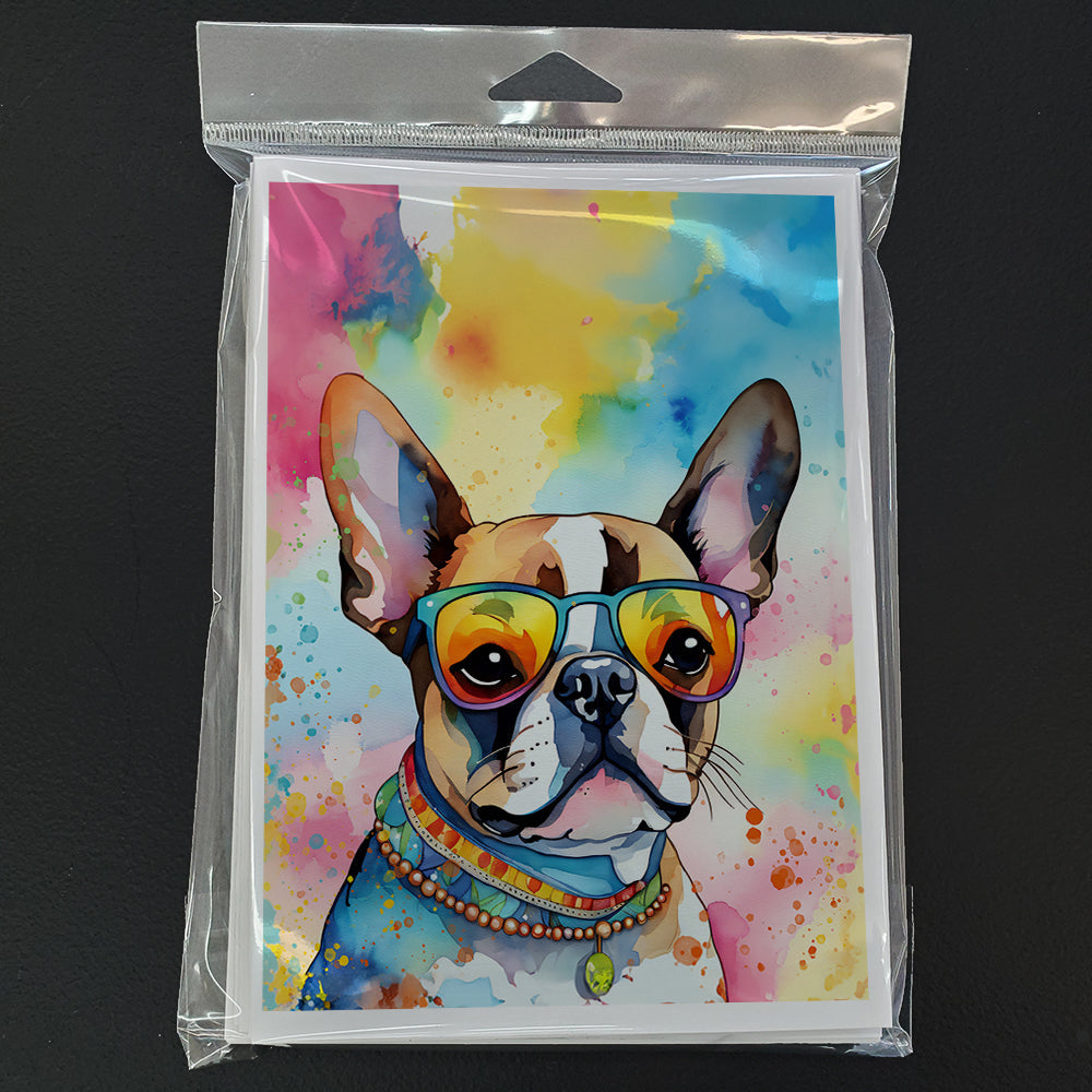 Boston Terrier Hippie Dawg Greeting Cards Pack of 8 Blank Cards with Envelopes Whimsical A7 Size 5x7