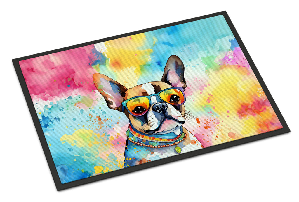 Boston Terrier Hippie Dawg Doormat Indoor Outdoor 24H X 36W Front Door Mat Rugs for Entryway, Non Slip Washable Low Pile,