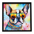 Boston Terrier Hippie Dawg Framed Metal Print Bathroom, Kitchen, Office, Home Decor Wall Art Ready to Hang, Square, 8X8