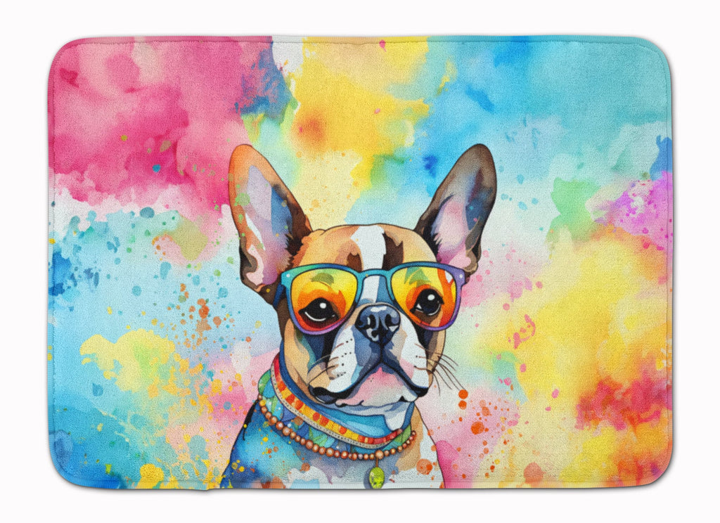 Boston Terrier Hippie Dawg Memory Foam Kitchen Mat Machine Washable Anti-Fatigue Cushion Comfort Bath or Kitchen Rug