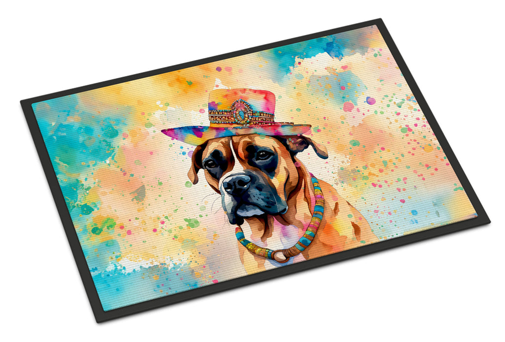 Boxer Hippie Dawg Doormat Indoor Outdoor 18H X 27W Front Door Mat Rugs for Entryway, Non Slip Washable