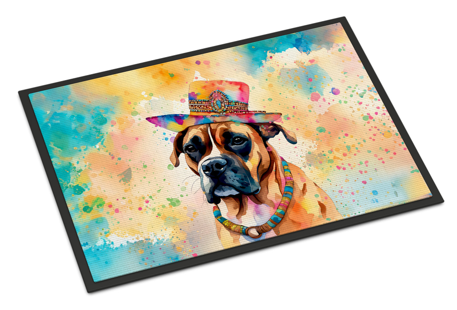 Boxer Hippie Dawg Doormat Indoor Outdoor 18H X 27W Front Door Mat Rugs for Entryway, Non Slip Washable